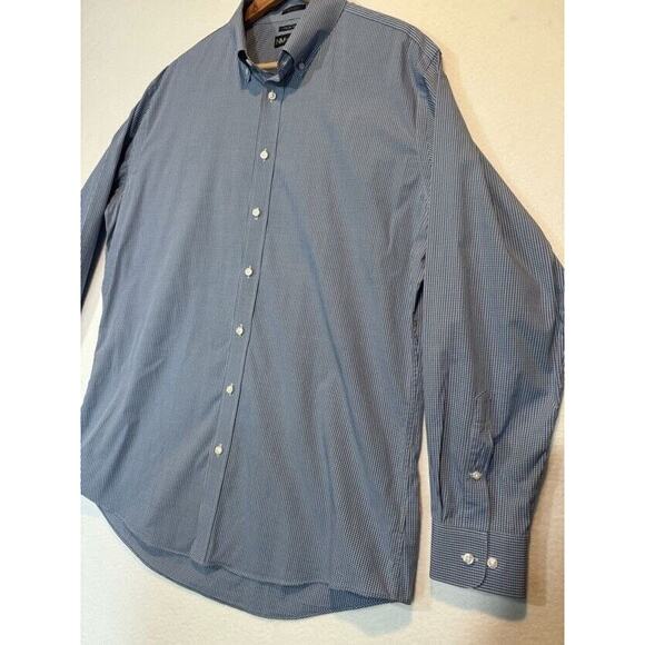 Neiman Marcus Mens Large Blue Plaid Trim Fit Cotton Button Up Shirt 17 34/35 - Picture 3 of 10
